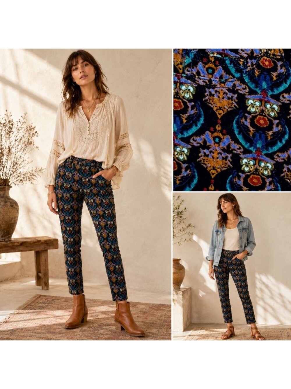 Pilcro and the Letterpress Womens Skinny Corduroy Pants Mosiac Print Size 26
